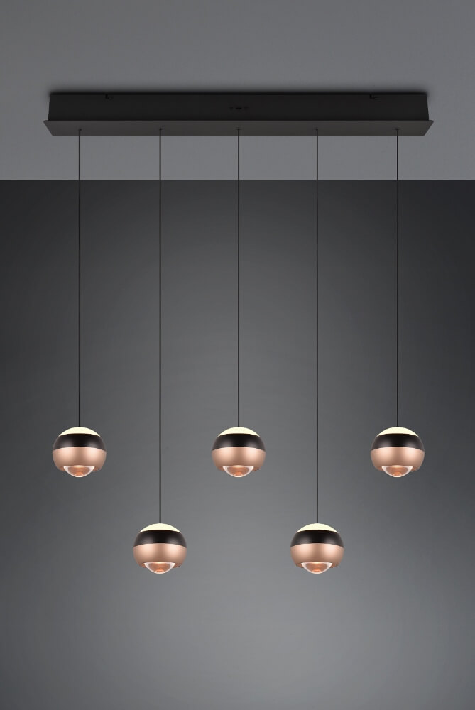 Elegante 5-lichts hanglamp ORBIT zwart / coffee | 3-standen dimbaar