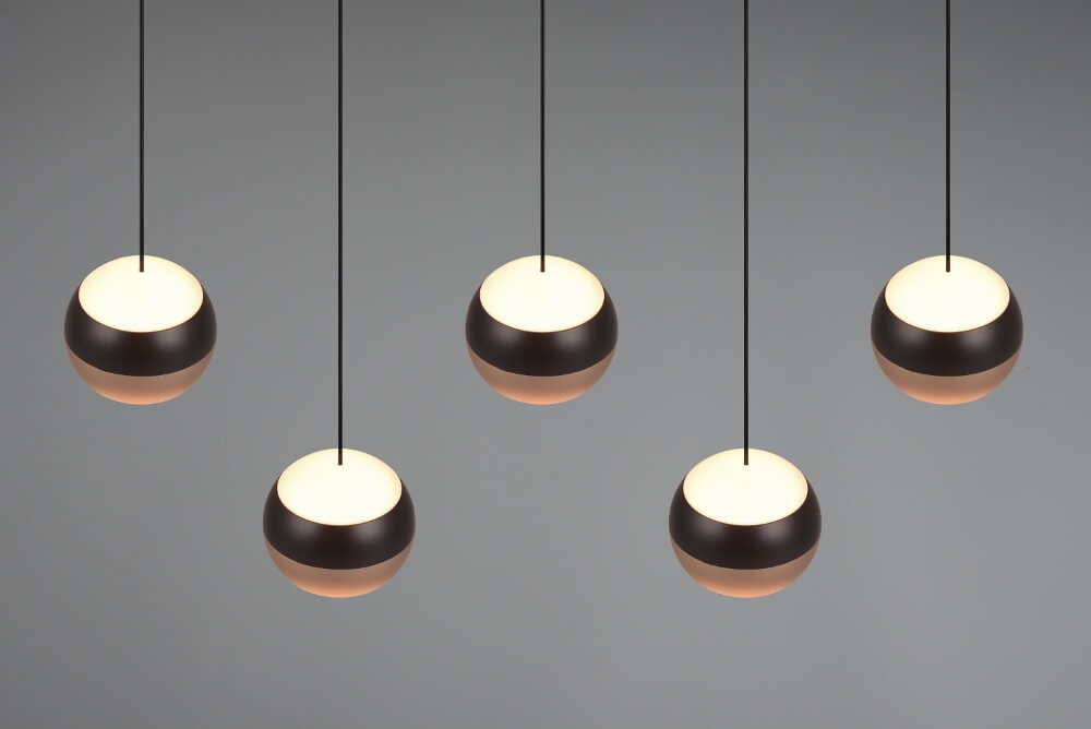 Elegante 5-lichts hanglamp ORBIT zwart / coffee | 3-standen dimbaar