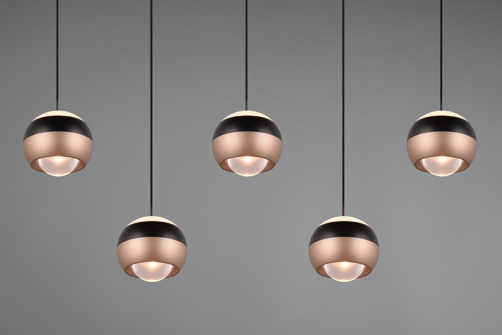 Elegante 5-lichts hanglamp ORBIT zwart / coffee | 3-standen dimbaar