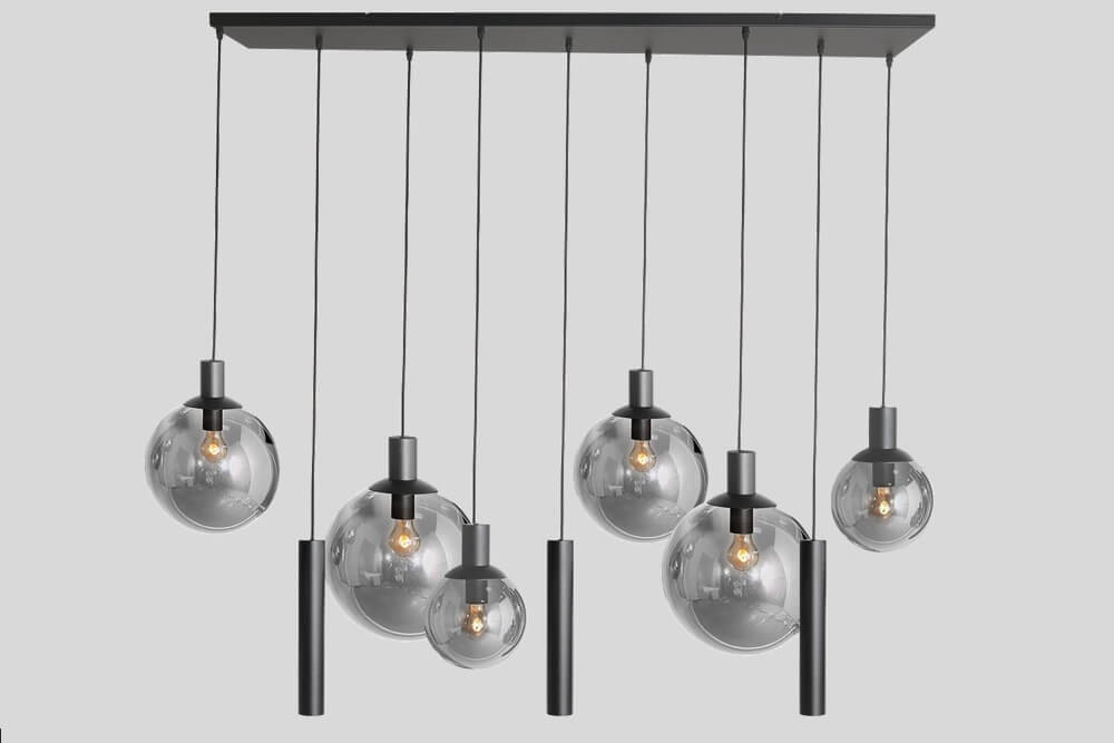 Hanglamp BOLLIQUE 9-lichts 140 x 55 cm | Zwart / Smoke
