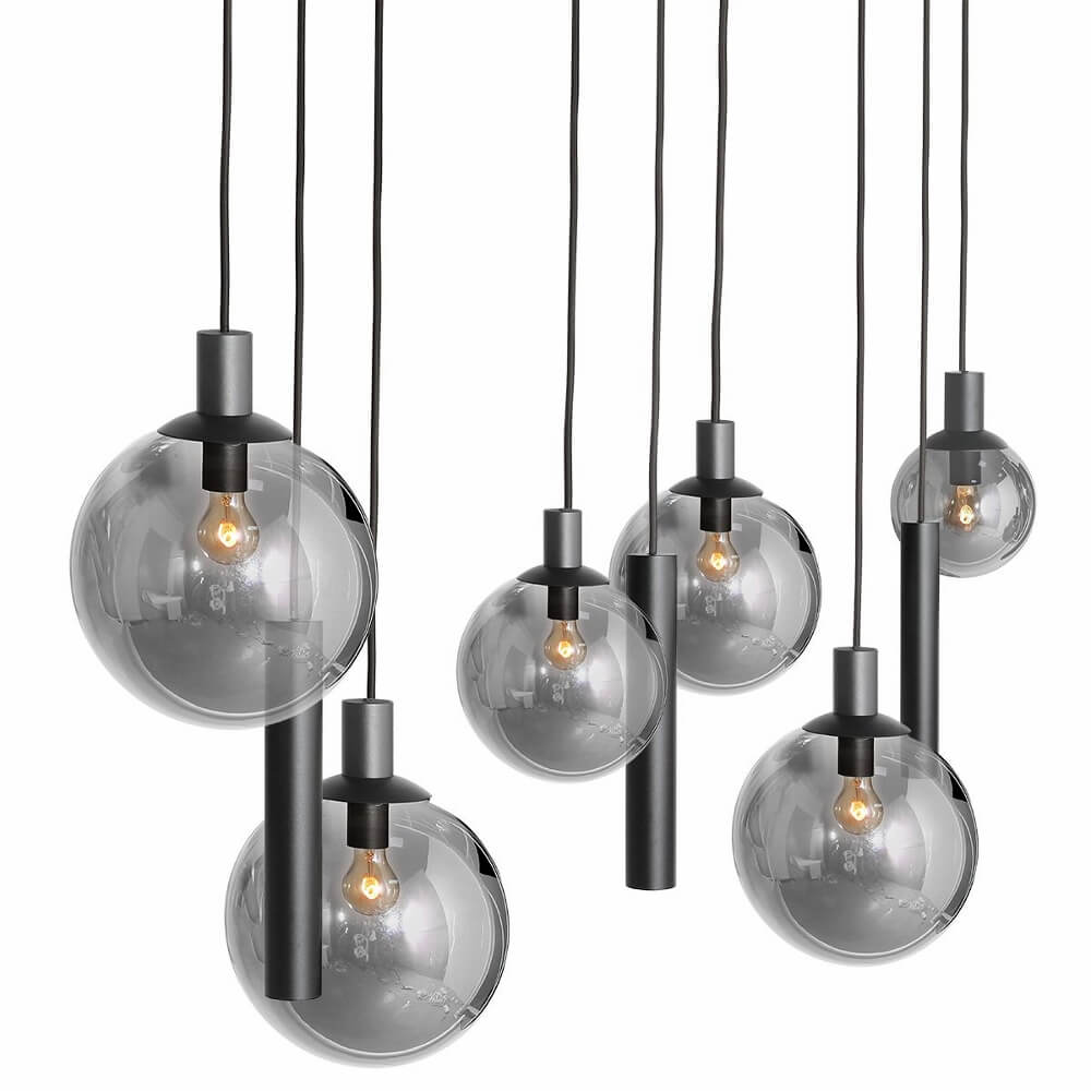 Hanglamp BOLLIQUE 9-lichts 140 x 55 cm | Zwart / Smoke