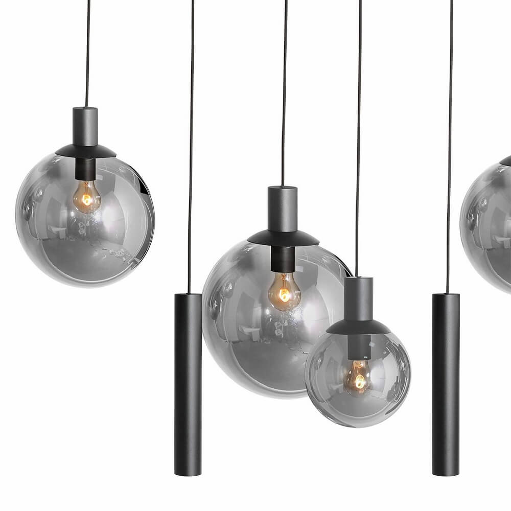 Hanglamp BOLLIQUE 9-lichts 140 x 55 cm | Zwart / Smoke