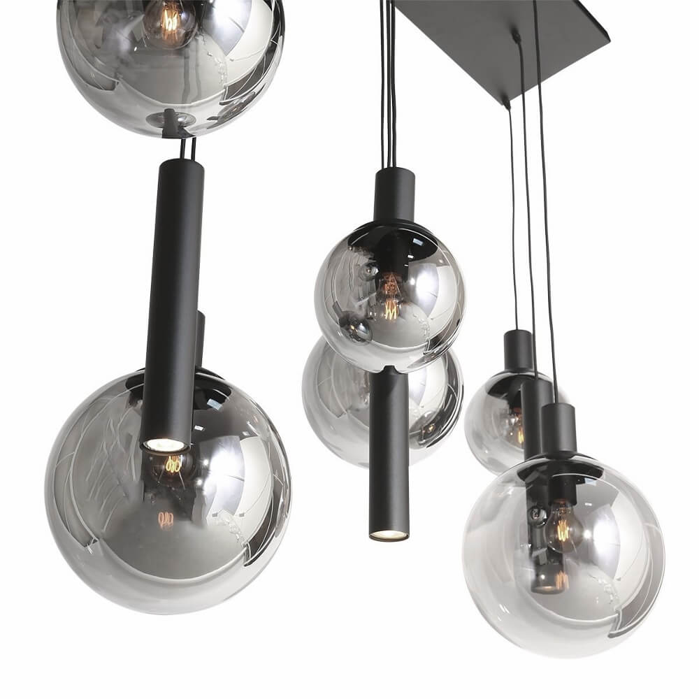 Hanglamp BOLLIQUE 9-lichts 140 x 55 cm | Zwart / Smoke