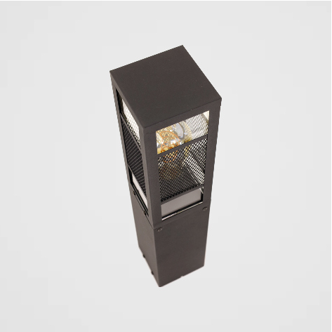 Strakke buiten paal lamp met gaas | Zwart