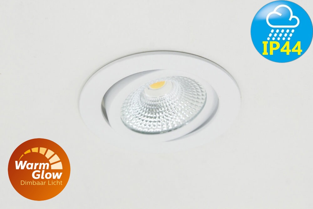 WarmGlow LED inbouwspot FLAT FIX lage inbouwdiepte IP44 | Wit rond