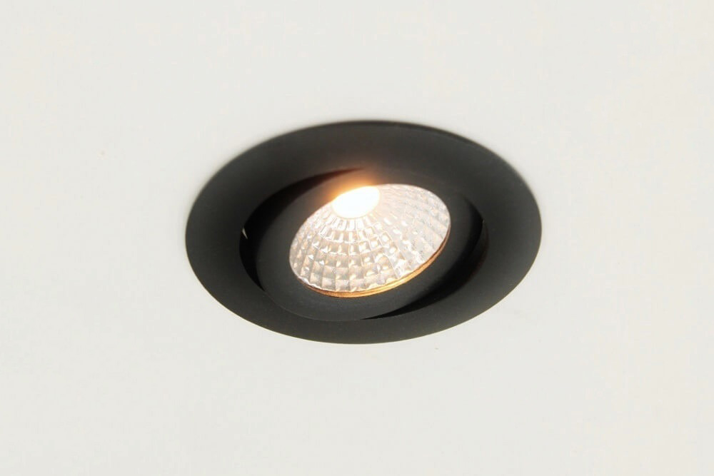 WarmGlow LED inbouwspot FLAT FIX lage inbouwdiepte IP44 | Zwart rond
