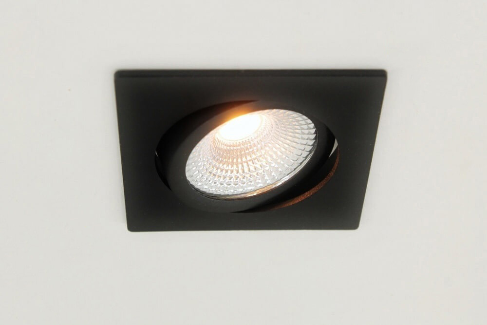 WarmGlow LED inbouwspot FLAT FIX lage inbouwdiepte IP44 | Zwart vierkant