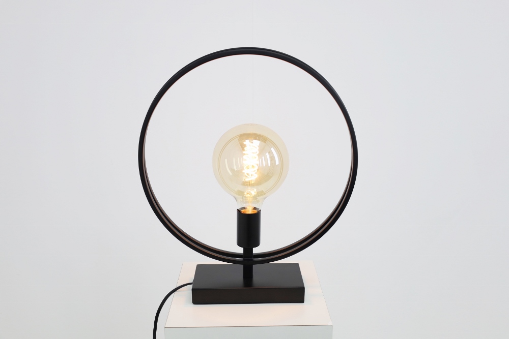 Sierlijke tafellamp DOUBLE RING | Mat zwart 40 cm