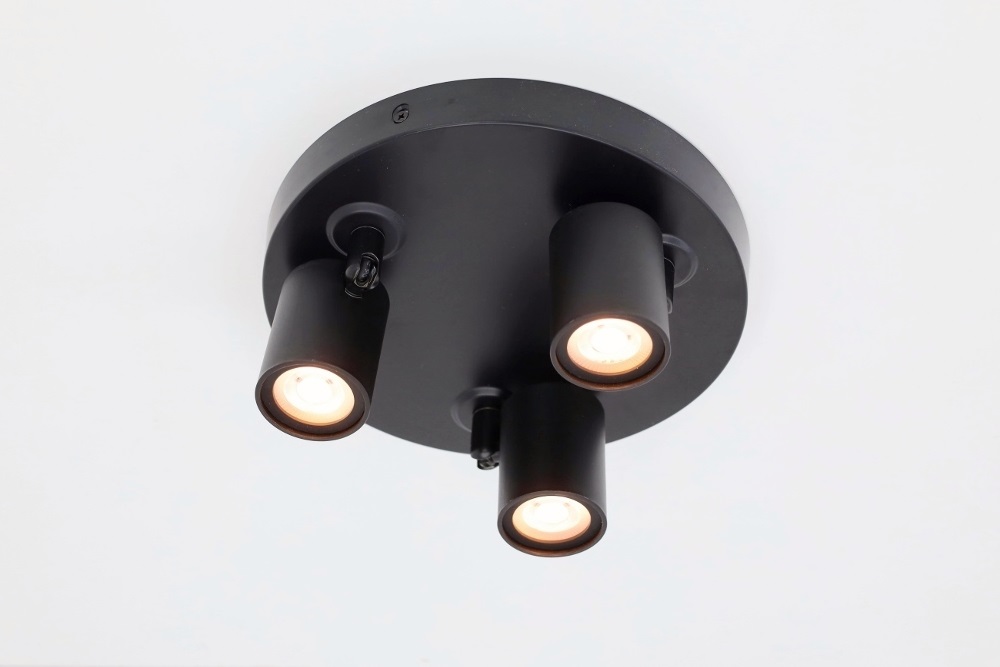 Strakke dimbare zwarte opbouwspot BRIGHT DIMTONE | 3-lichts rond