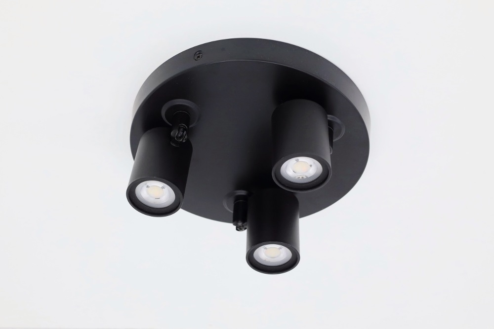 Strakke dimbare zwarte opbouwspot BRIGHT DIMTONE | 3-lichts rond