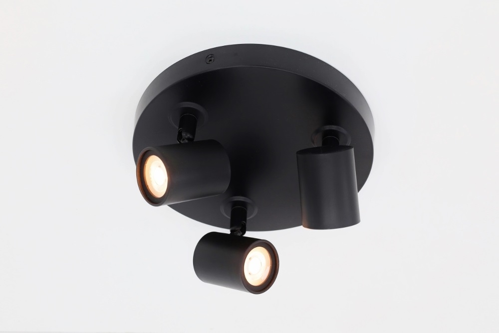 Strakke dimbare zwarte opbouwspot BRIGHT DIMTONE | 3-lichts rond
