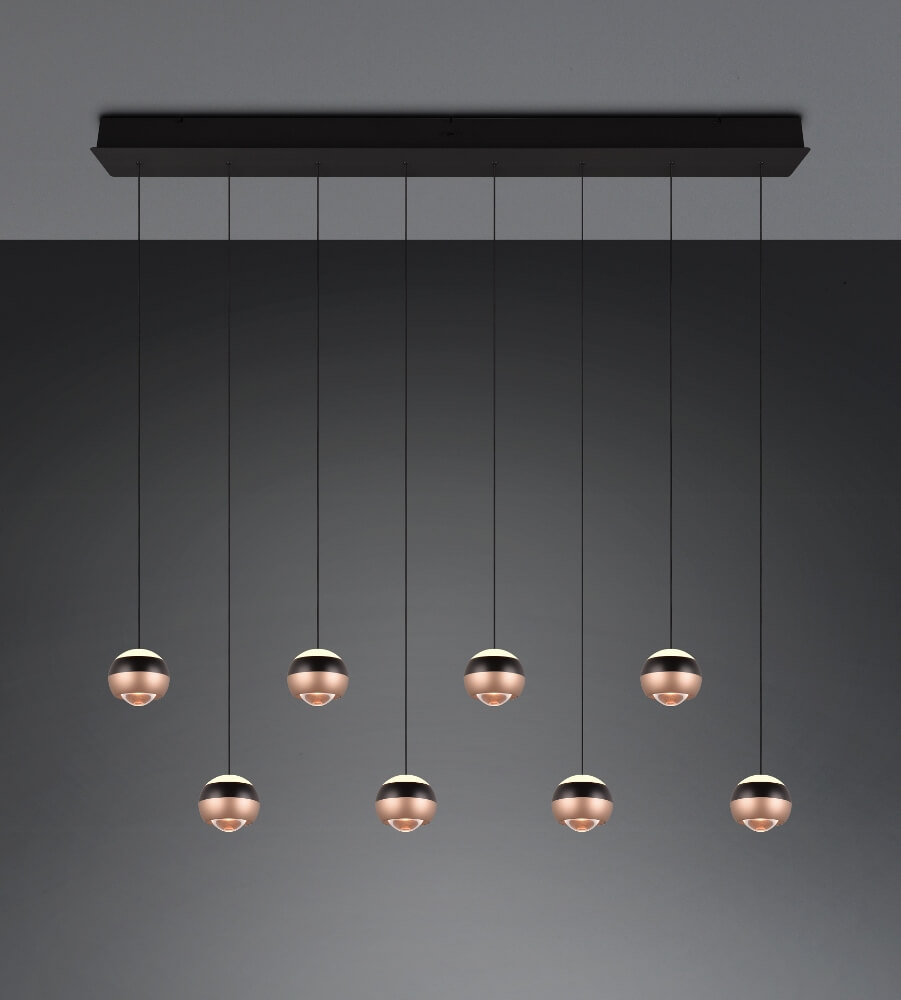 Elegante 8-lichts hanglamp ORBIT zwart / coffee | 3-standen dimbaar