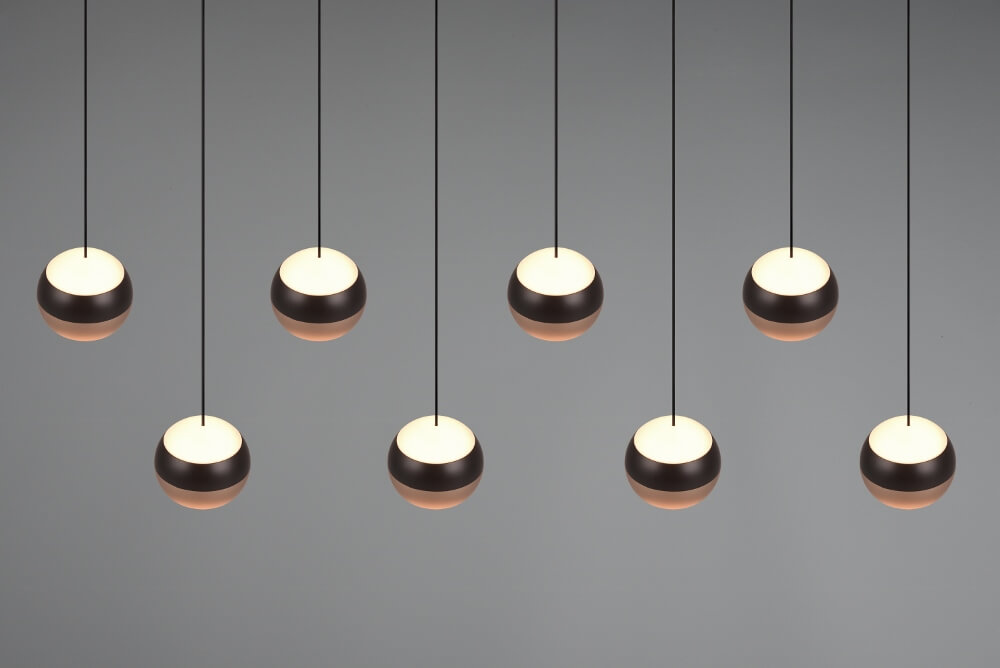 Elegante 8-lichts hanglamp ORBIT zwart / coffee | 3-standen dimbaar