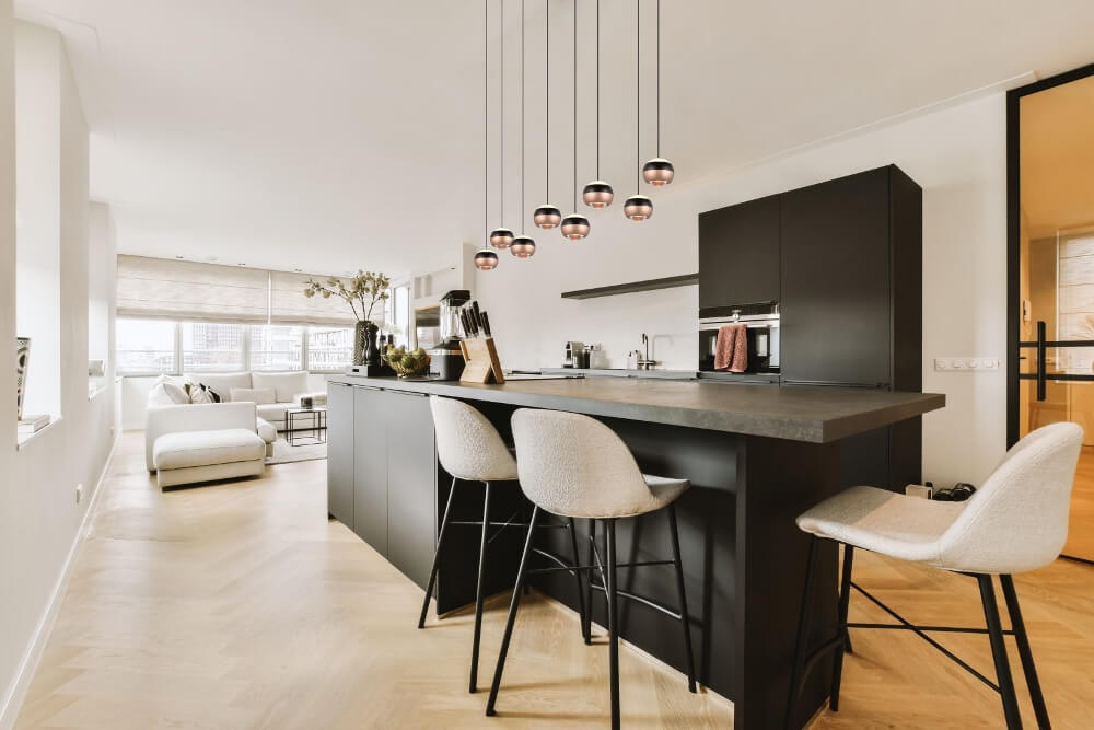Elegante 8-lichts hanglamp ORBIT zwart / coffee | 3-standen dimbaar