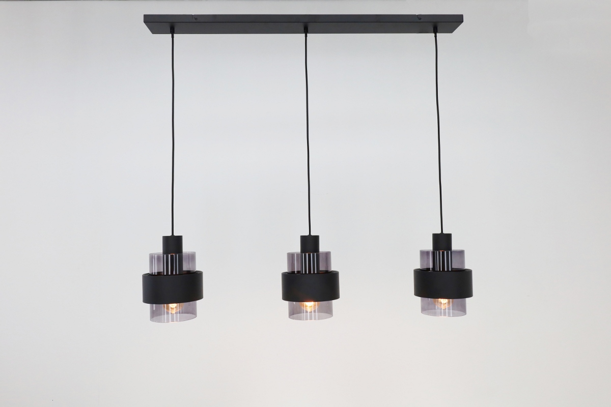 Sfeervolle hanglamp CHIASSO 3-lichts | Zwart / Smoke