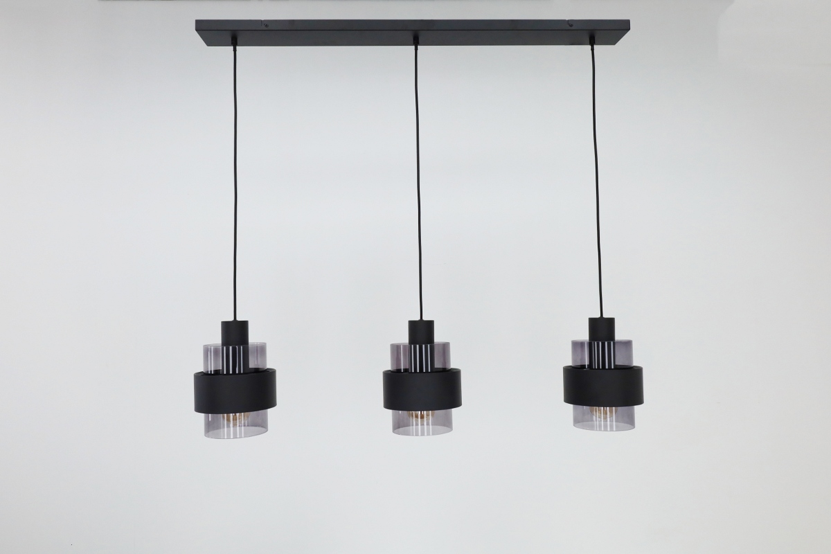 Sfeervolle hanglamp CHIASSO 3-lichts | Zwart / Smoke