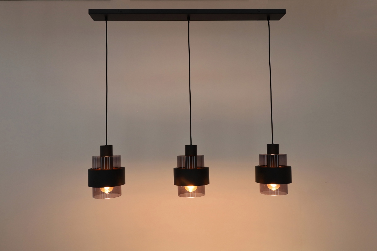 Sfeervolle hanglamp CHIASSO 3-lichts | Zwart / Smoke