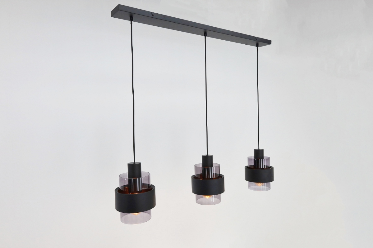 Sfeervolle hanglamp CHIASSO 3-lichts | Zwart / Smoke
