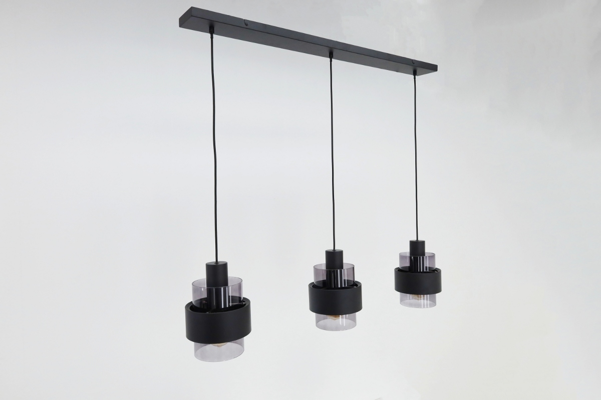 Sfeervolle hanglamp CHIASSO 3-lichts | Zwart / Smoke