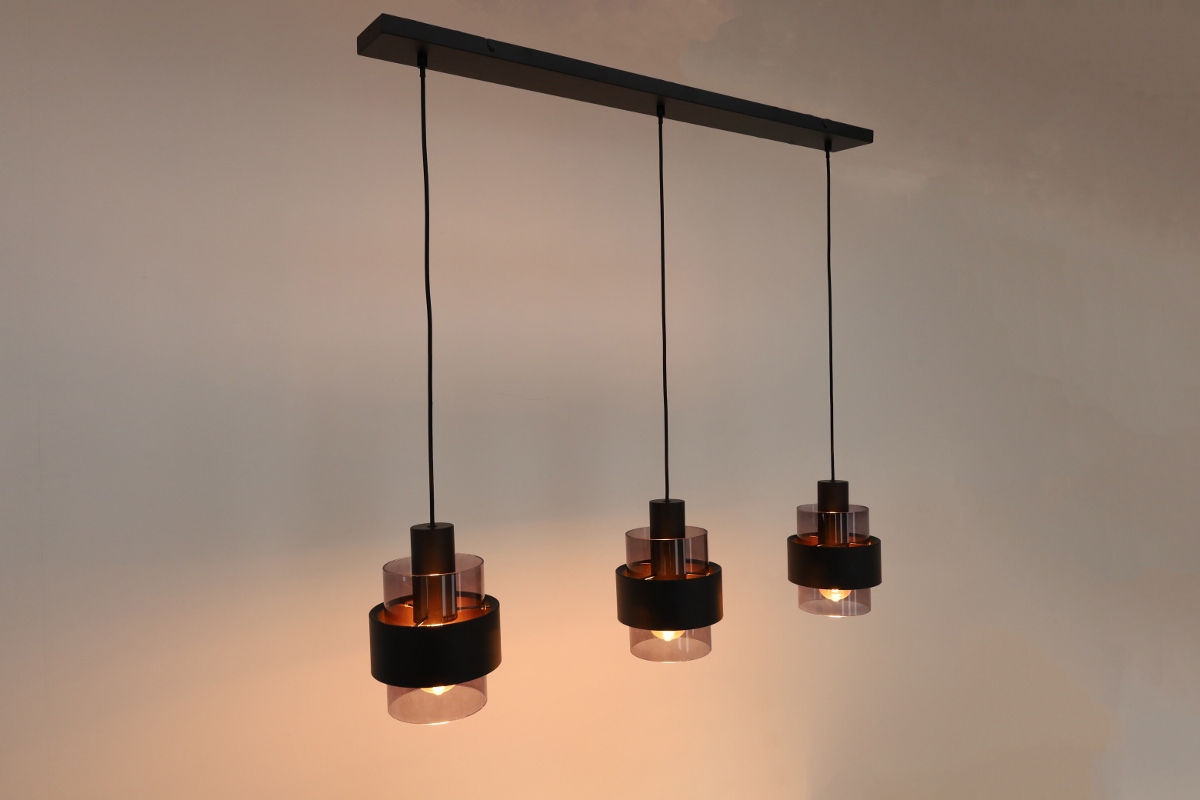Sfeervolle hanglamp CHIASSO 3-lichts | Zwart / Smoke