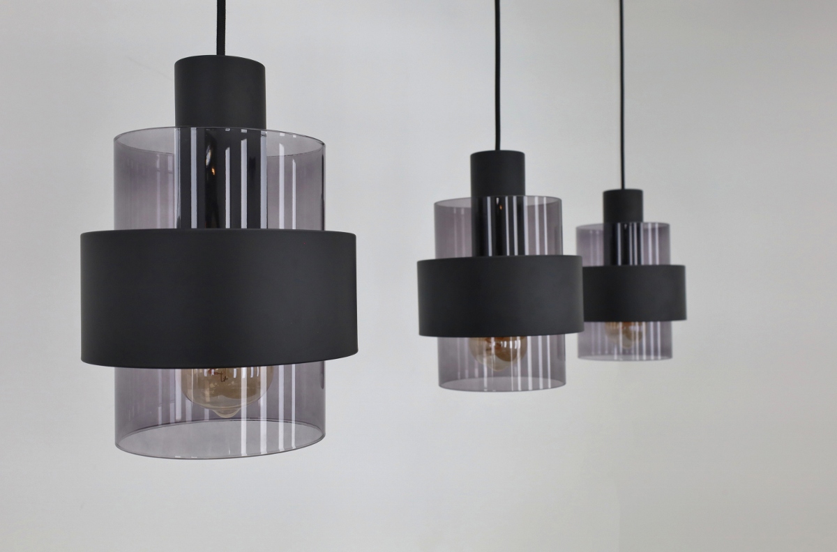 Sfeervolle hanglamp CHIASSO 3-lichts | Zwart / Smoke