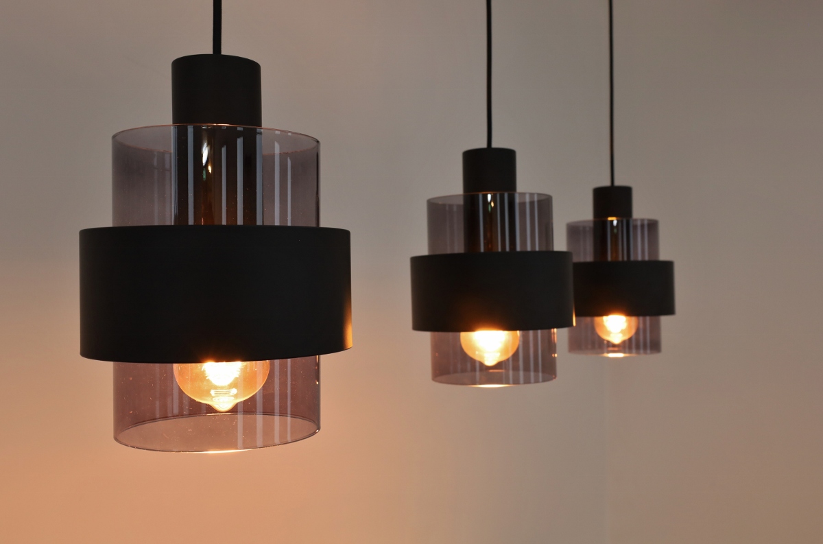 Sfeervolle hanglamp CHIASSO 3-lichts | Zwart / Smoke