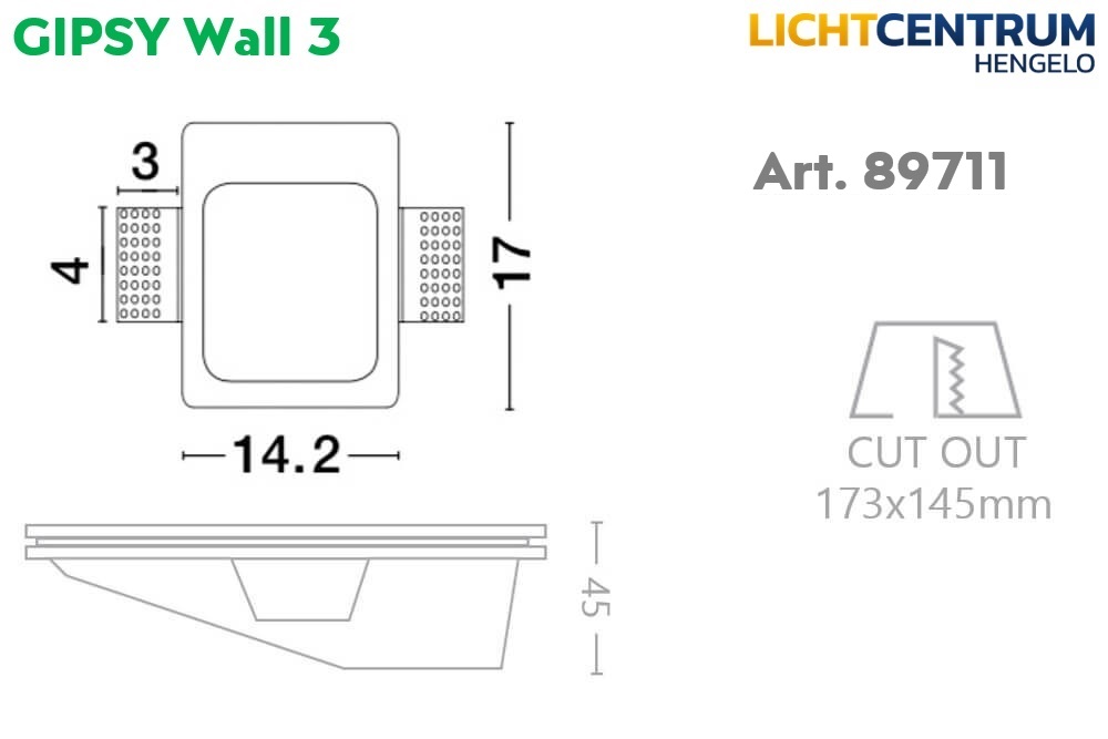 Trimless inbouw wandlamp / trapverlichting GIPSY WALL 3 LED | Glad