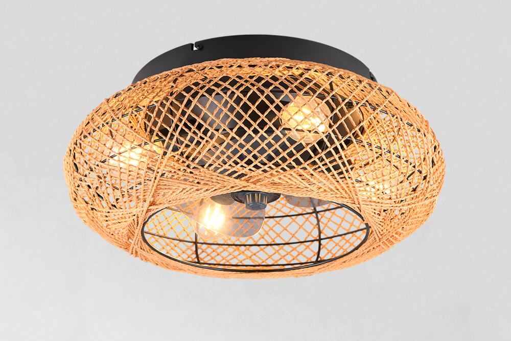 Plafondventilator DROLSUM Ø 50 cm Zwart / Rotan met lamp | 3 snelheden