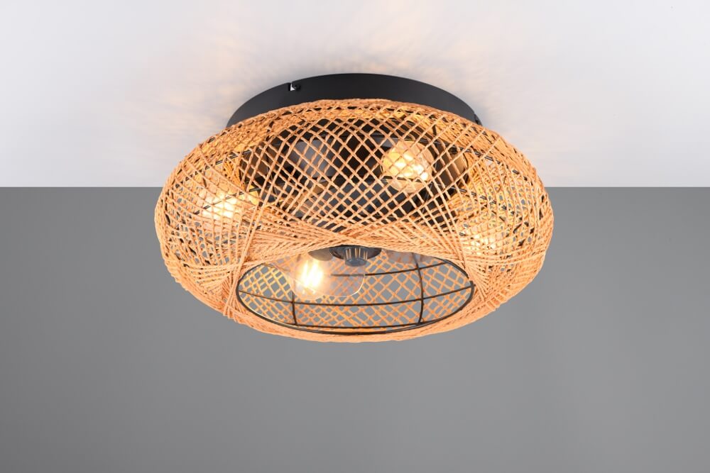 Plafondventilator DROLSUM Ø 50 cm Zwart / Rotan met lamp | 3 snelheden