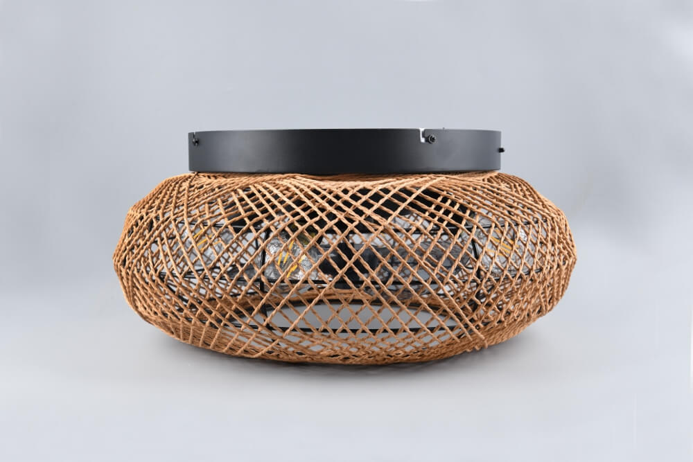 Plafondventilator DROLSUM Ø 50 cm Zwart / Rotan met lamp | 3 snelheden