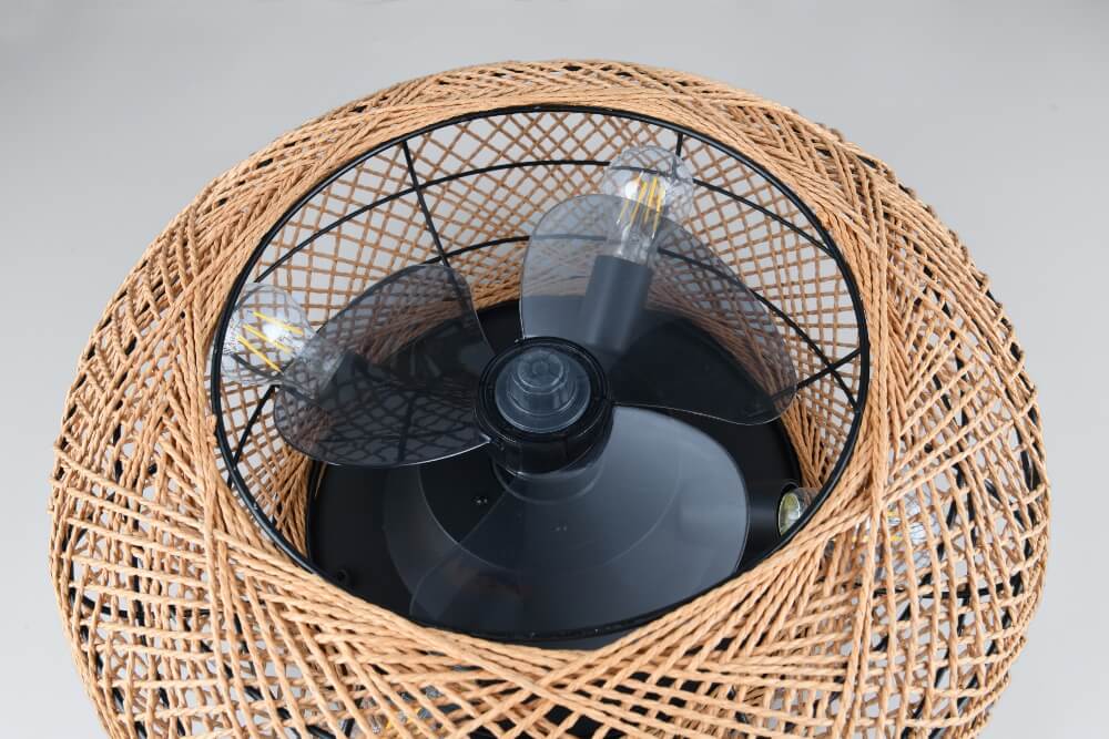 Plafondventilator DROLSUM Ø 50 cm Zwart / Rotan met lamp | 3 snelheden