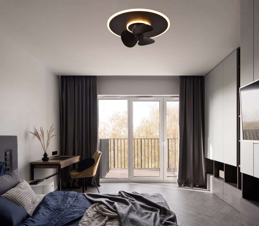 Plafondventilator NYBRO zwart &Oslash; 50 cm met lamp | 3 snelheden
