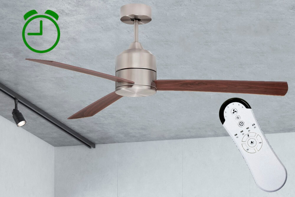 Stille stalen plafondventilator AUSTIN licht eiken met LED | 3 bladen met afstandsbediening