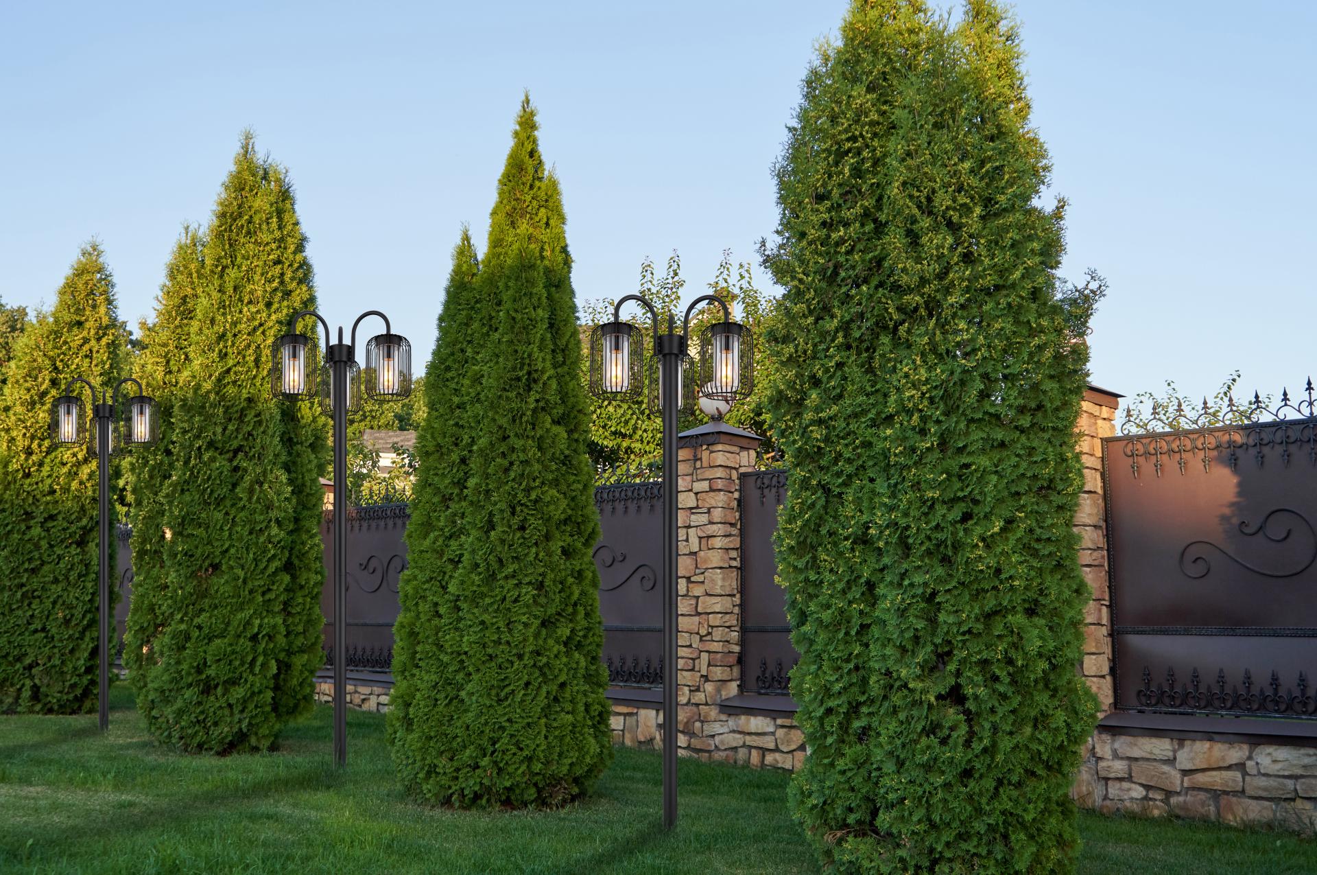 Elegant vormgegeven zwarte buitenlamp NOBREZA | Paal 3-lichts