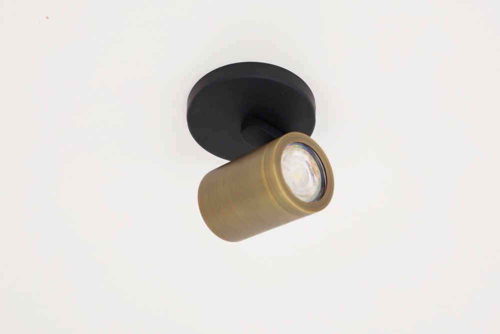 Stijlvolle strakke 1-lichts opbouwspot SCOOP rond | Zwart / Brons