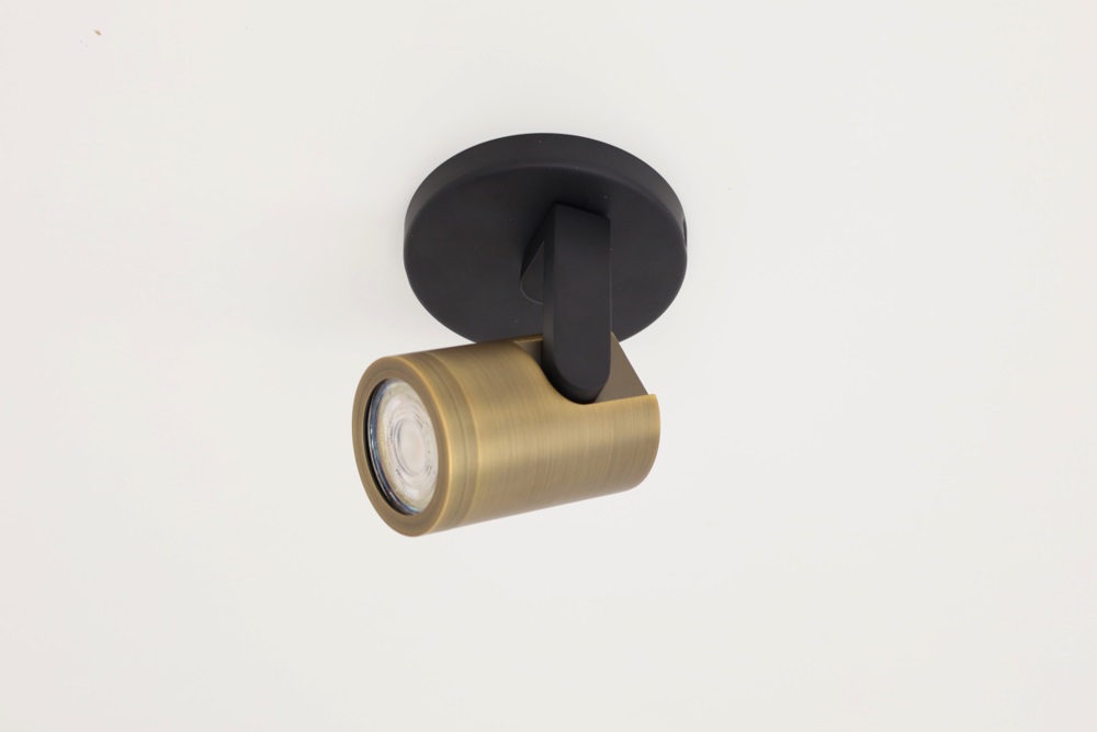 Stijlvolle strakke 1-lichts opbouwspot SCOOP rond | Zwart / Brons