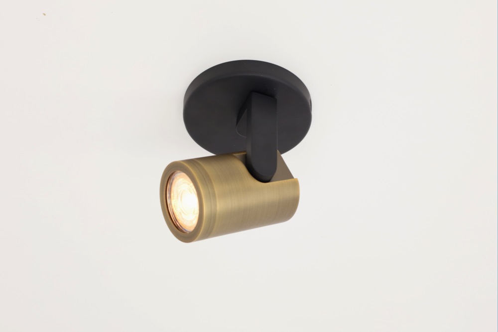 Stijlvolle strakke 1-lichts opbouwspot SCOOP rond | Zwart / Brons