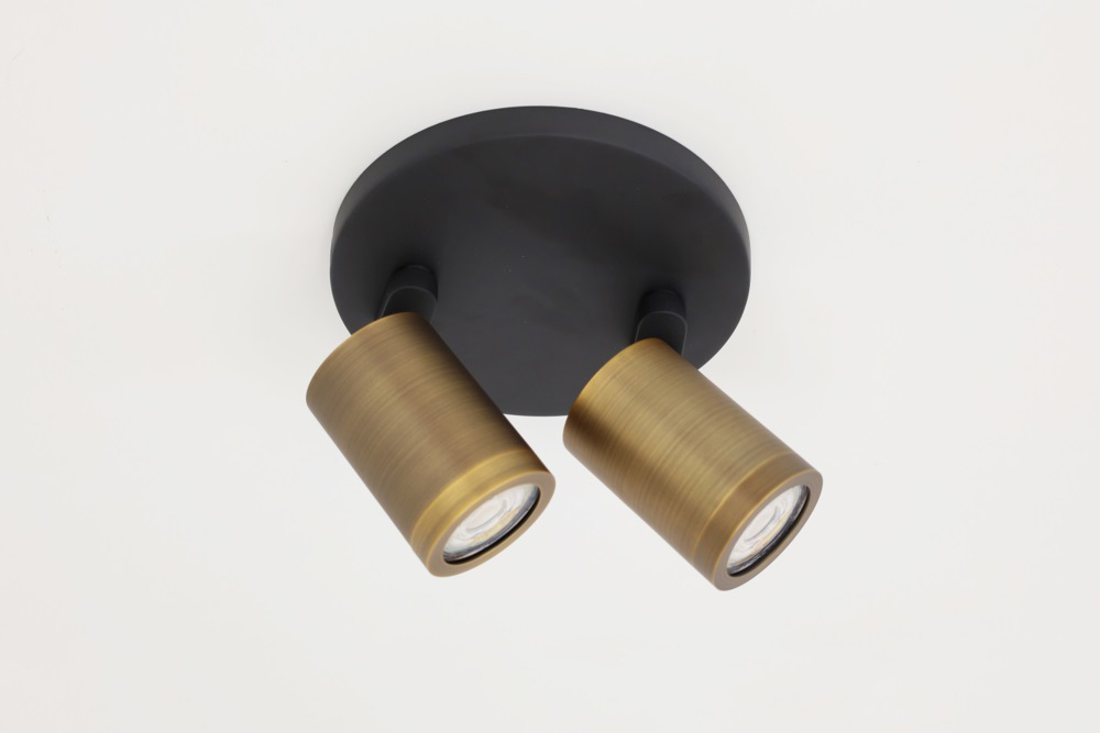 Stijlvolle strakke 2-lichts opbouwspot SCOOP rond | Zwart / Brons
