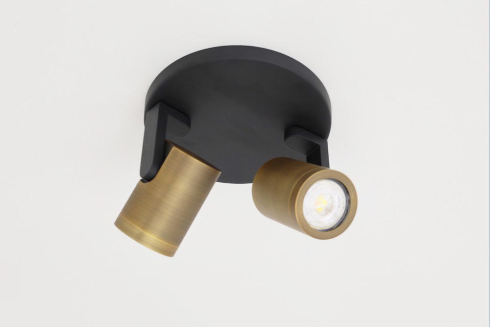 Stijlvolle strakke 2-lichts opbouwspot SCOOP rond | Zwart / Brons
