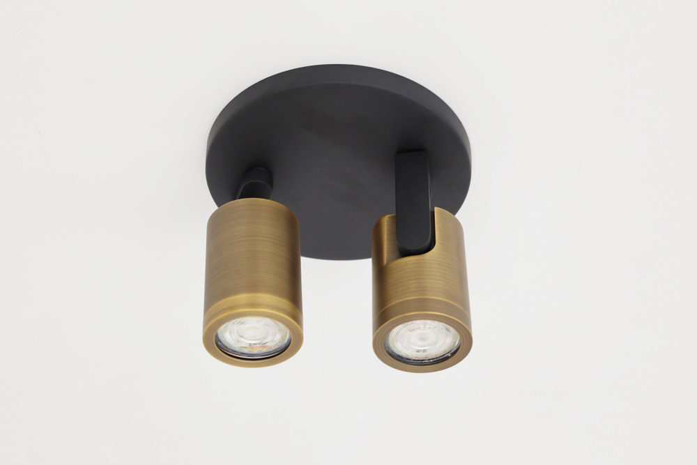 Stijlvolle strakke 2-lichts opbouwspot SCOOP rond | Zwart / Brons