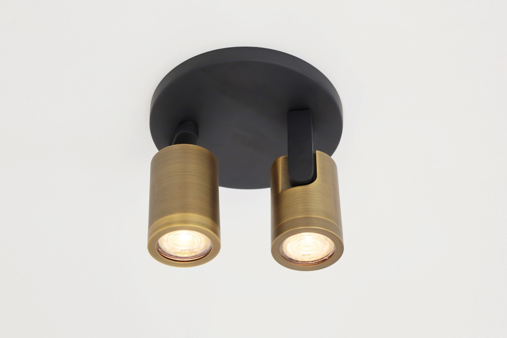 Stijlvolle strakke 2-lichts opbouwspot SCOOP rond | Zwart / Brons