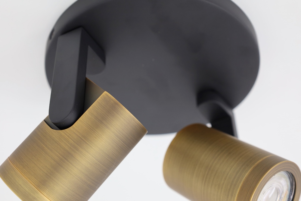 Stijlvolle strakke 2-lichts opbouwspot SCOOP rond | Zwart / Brons
