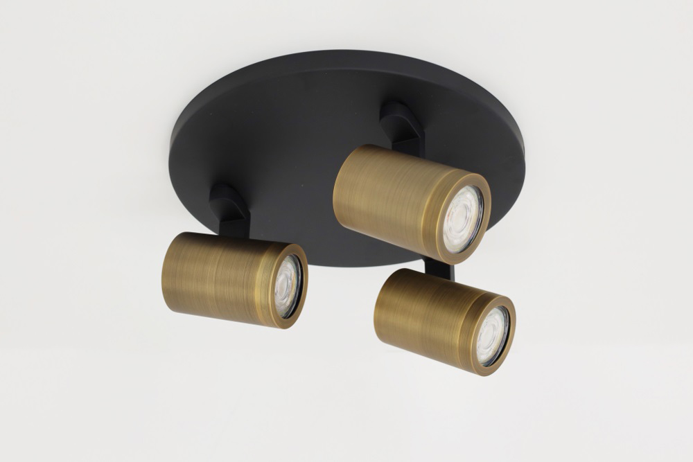 Stijlvolle strakke 3-lichts opbouwspot SCOOP rond | Zwart / Brons