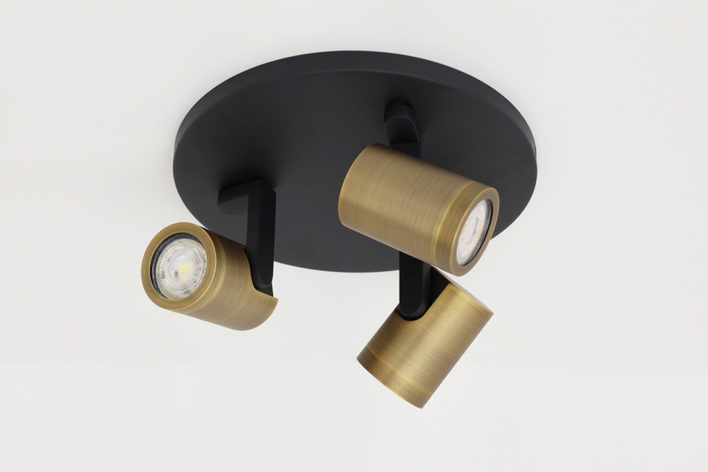 Stijlvolle strakke 3-lichts opbouwspot SCOOP rond | Zwart / Brons