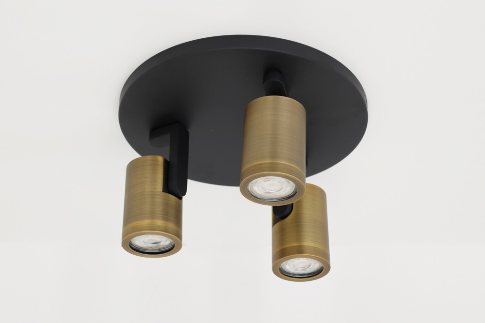 Stijlvolle strakke 3-lichts opbouwspot SCOOP rond | Zwart / Brons