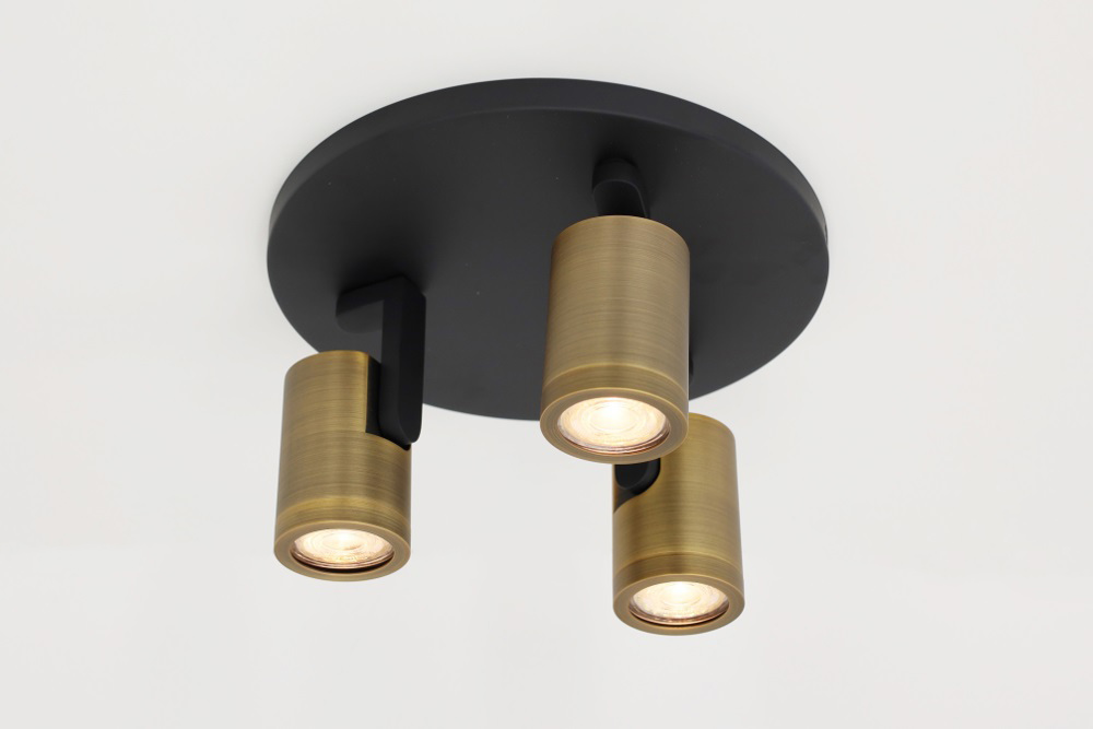Stijlvolle strakke 3-lichts opbouwspot SCOOP rond | Zwart / Brons