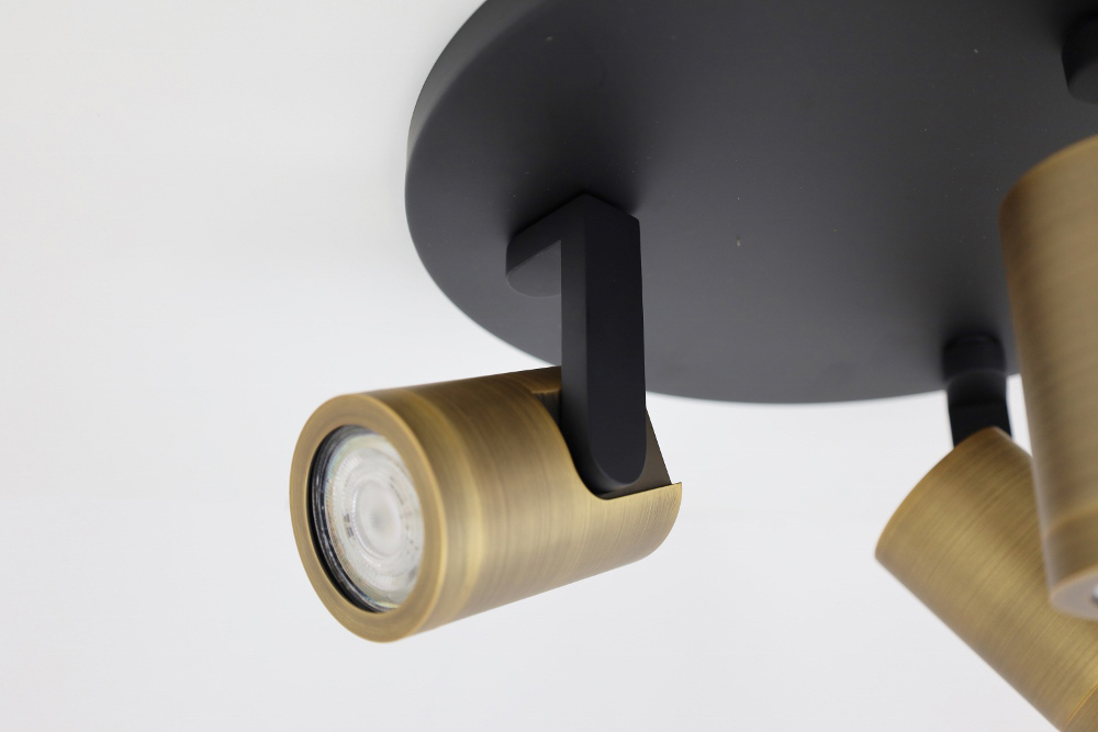 Stijlvolle strakke 3-lichts opbouwspot SCOOP rond | Zwart / Brons