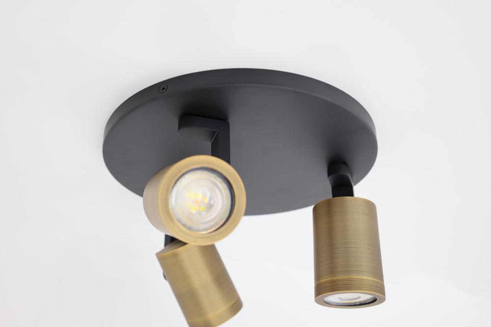 Stijlvolle strakke 3-lichts opbouwspot SCOOP rond | Zwart / Brons