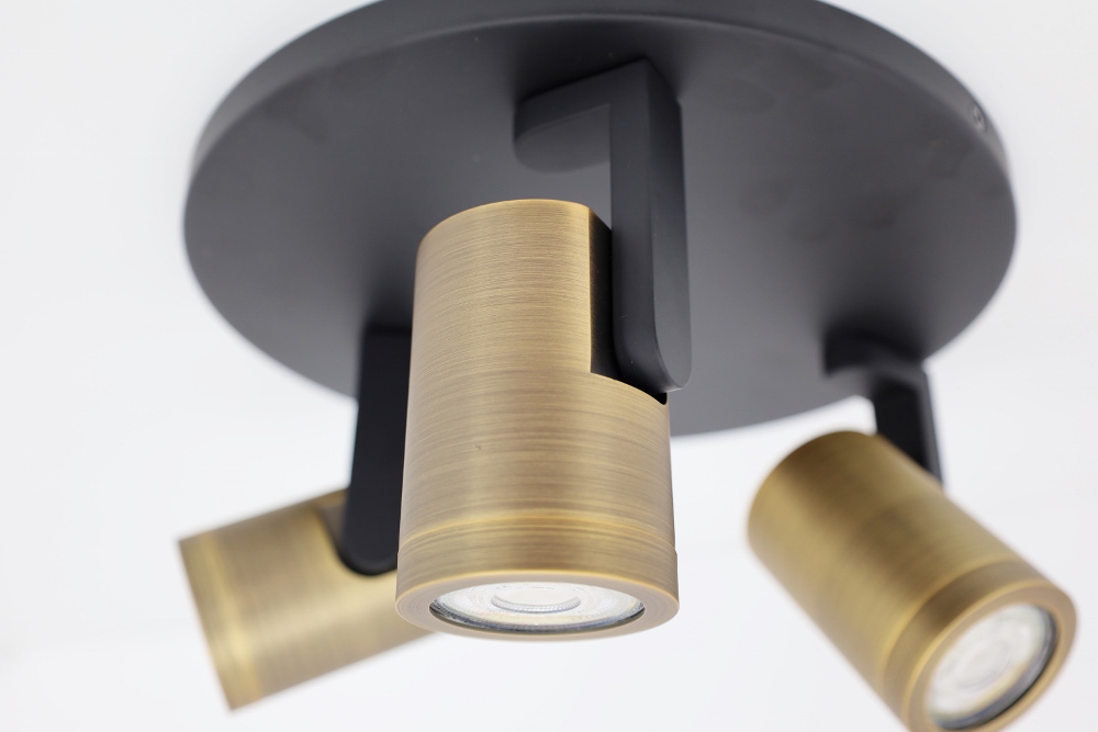 Stijlvolle strakke 3-lichts opbouwspot SCOOP rond | Zwart / Brons