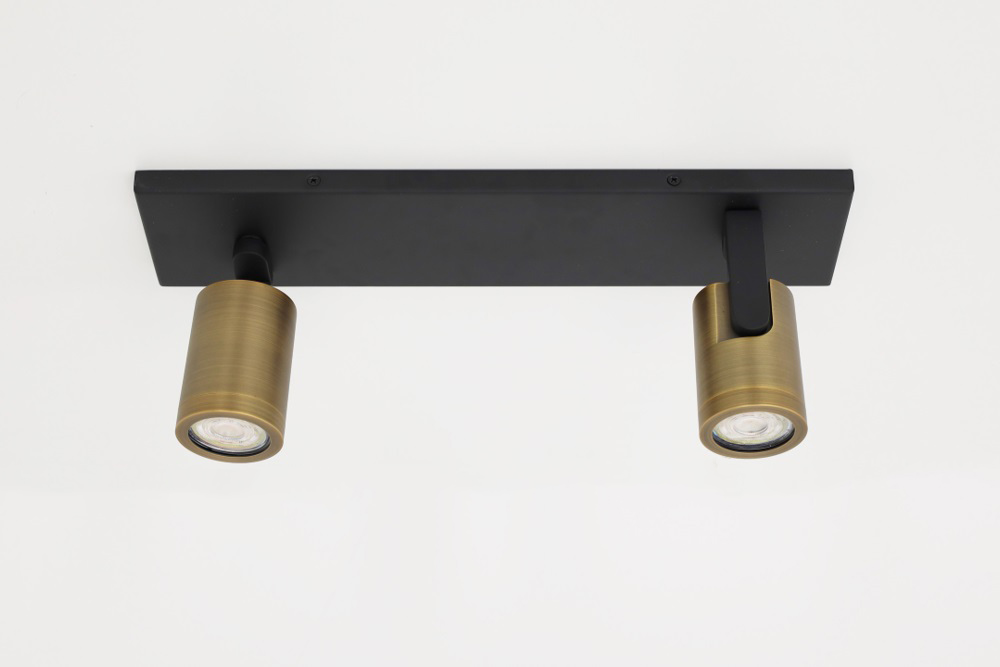 Stijlvolle strakke 2-lichts opbouwspot SCOOP balk | Zwart / Brons